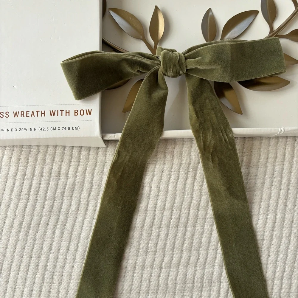 Hearth & Hand with Magnolia Decorative Brass Leaf Christmas Wreath Velvet Bow